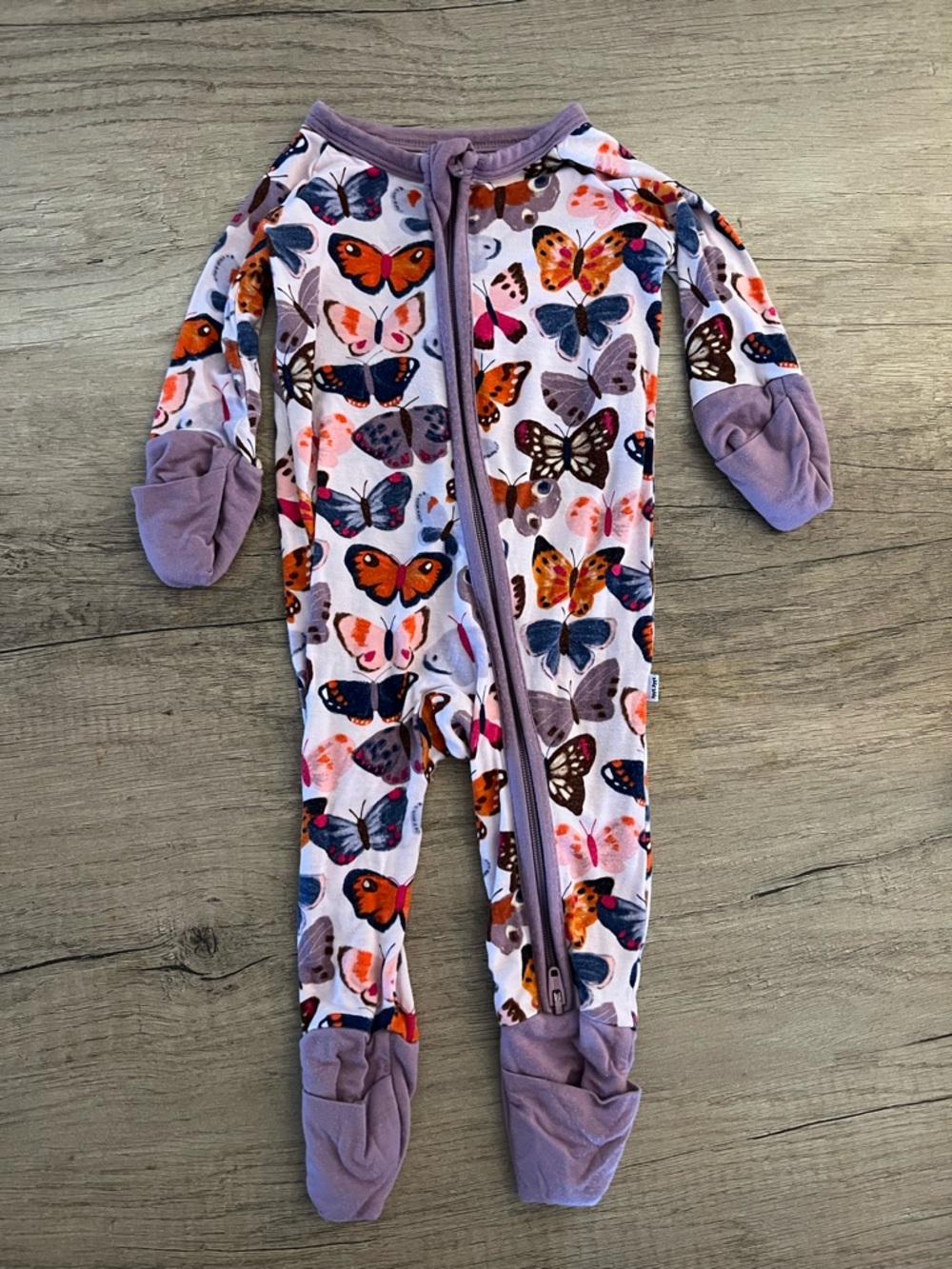 Little Sleepies Bamboo Butterfly Two Way Zippy EUC Sz Newborn